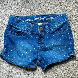 Polka dot denim shorts